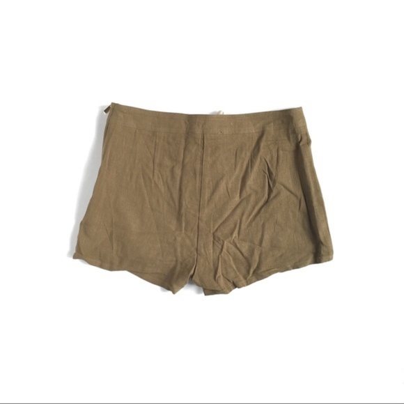 "Davna" Olive Linen Lace-Up High-waisted Shorts, M - Picture 2 of 6